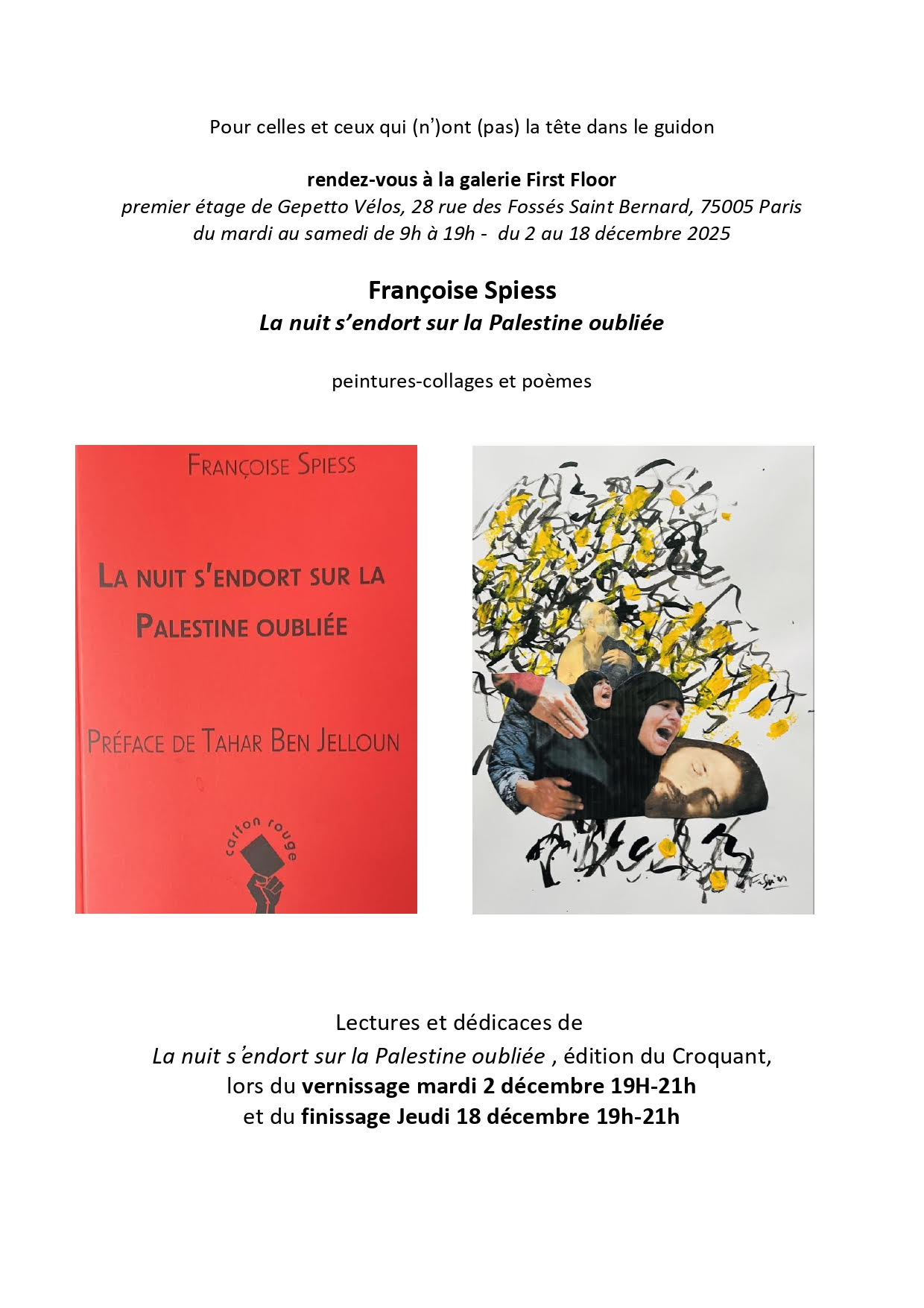 Vernissage 2 décembre de l'exposition/dédicace du livre "La nuit s'endort sur la Palestine oubliée"